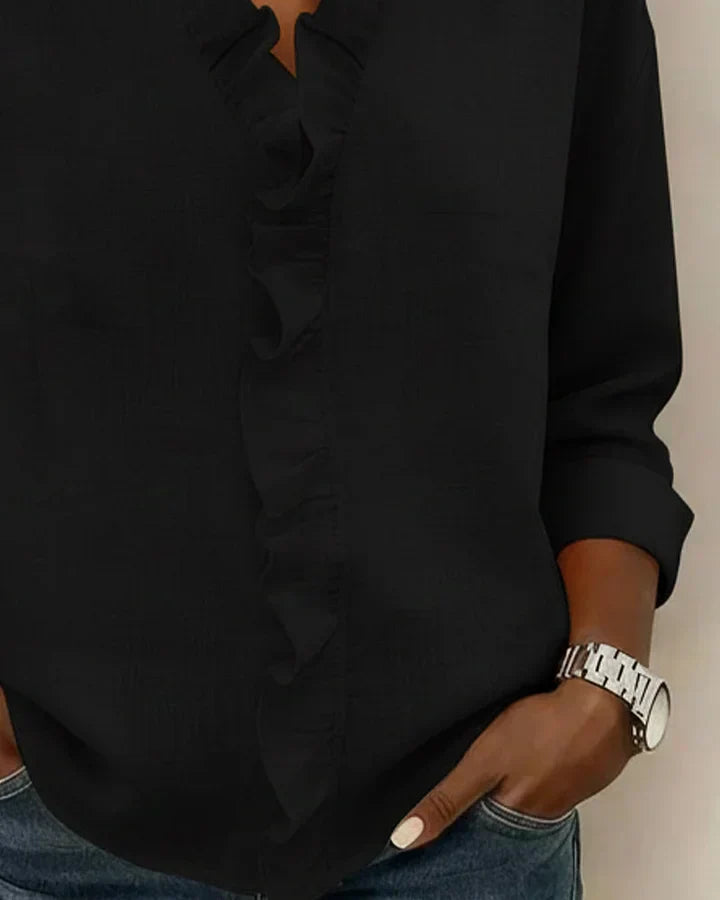 Women's Ruffle V-Neck Casual Summer Blouse | Long Sleeve