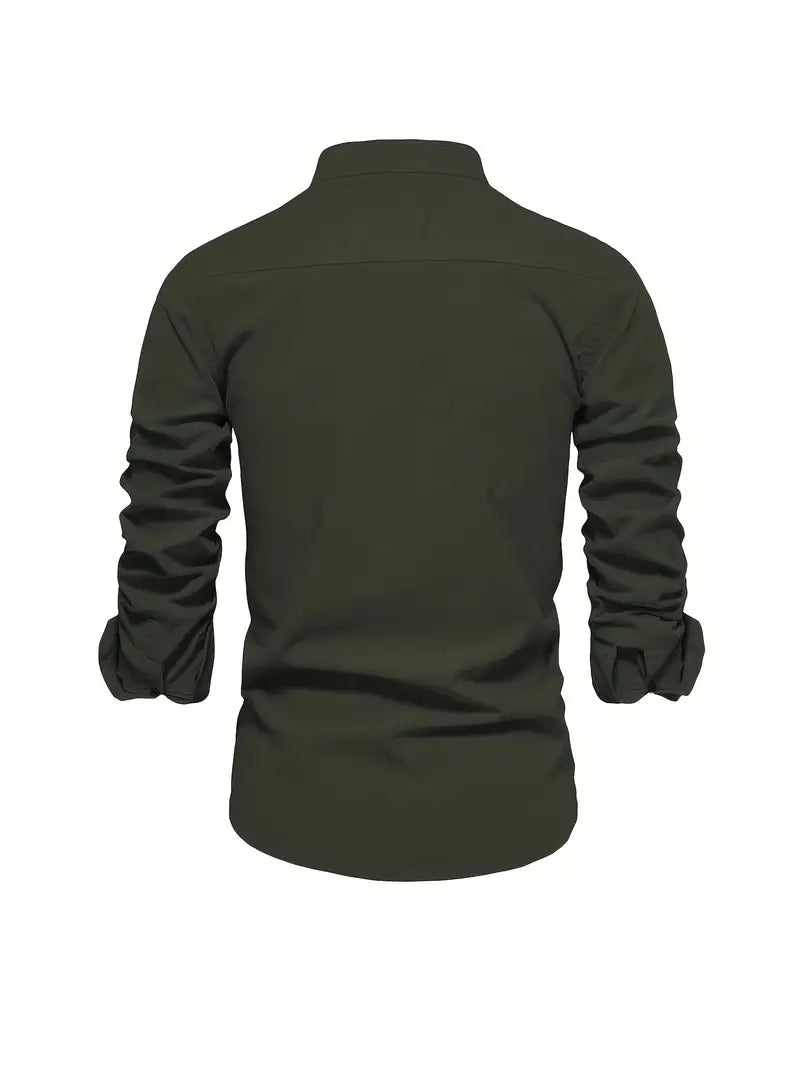 Men's Stand Collar Casual Shirt | Long Sleeve