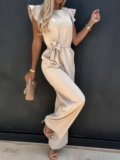 Women's Casual Butterfly Sleeve Jumpsuit | with Tie Belt