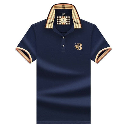 Men's Short Sleeve Business Casual Polo Shirt | with Checkered Pattern