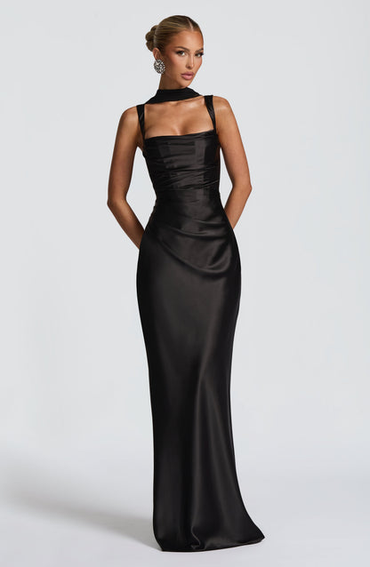 Women's Black Evening Maxi Dress | Square Neck