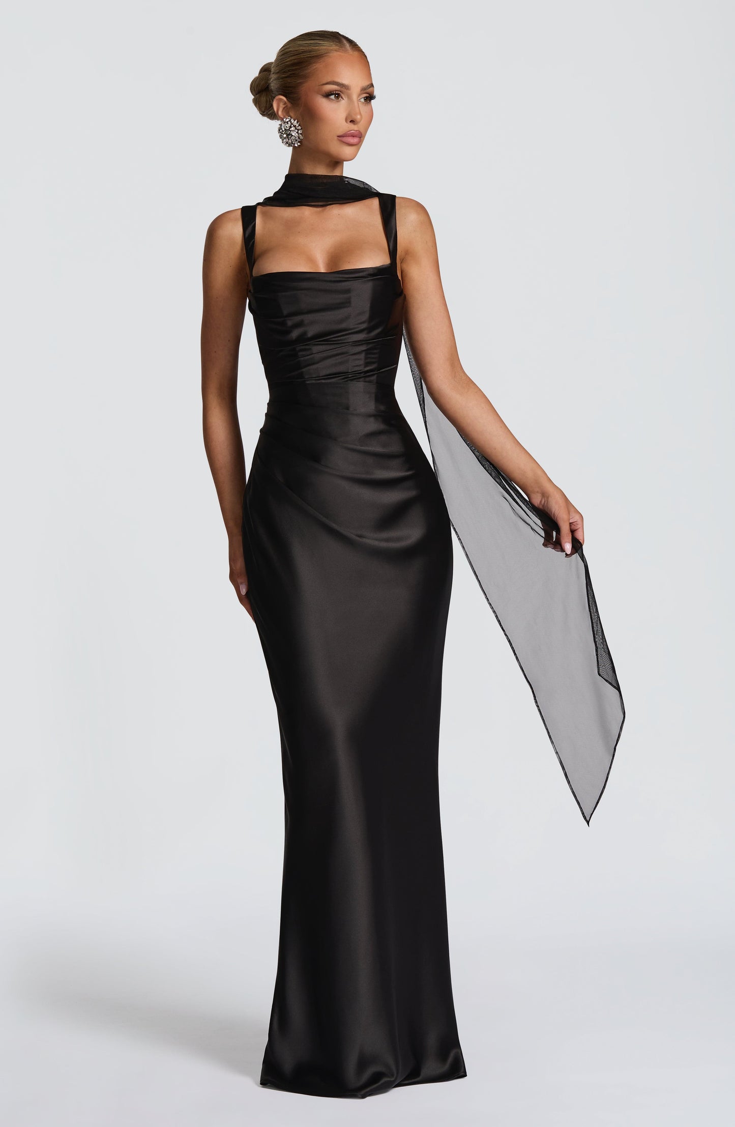 Women's Black Evening Maxi Dress | Square Neck