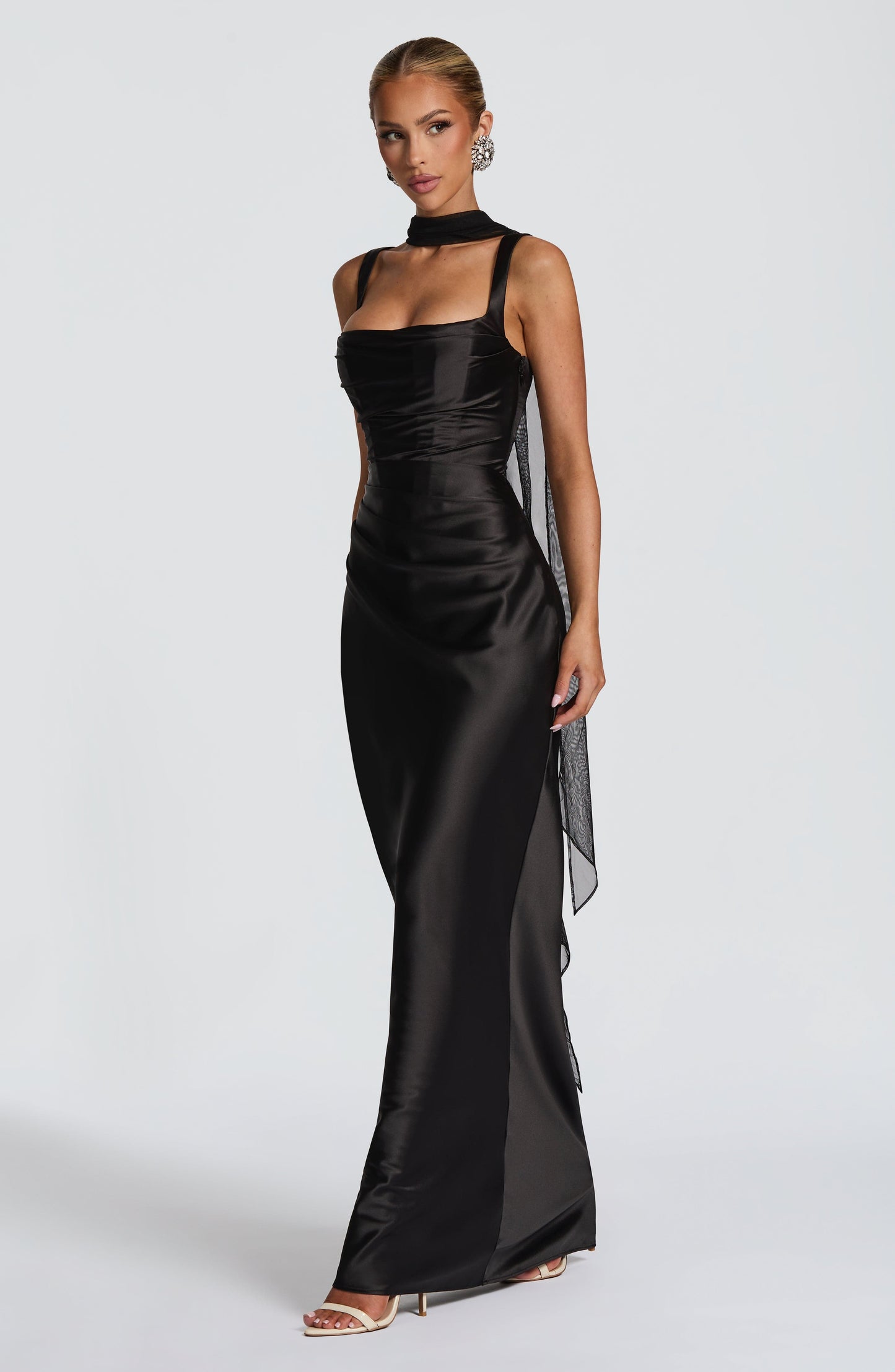 Women's Black Evening Maxi Dress | Square Neck