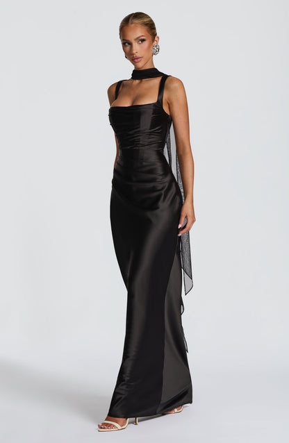 Women's Black Evening Maxi Dress | Square Neck