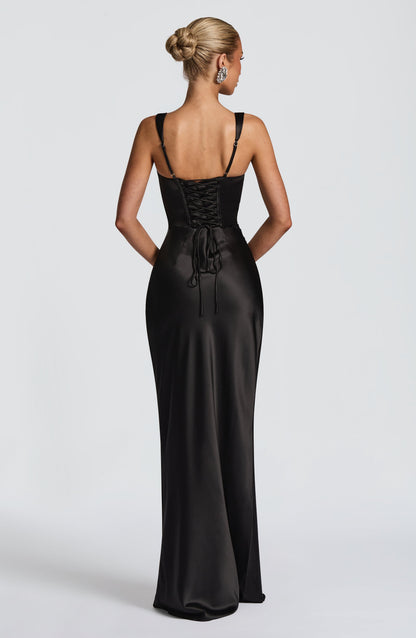 Women's Black Evening Maxi Dress | Square Neck