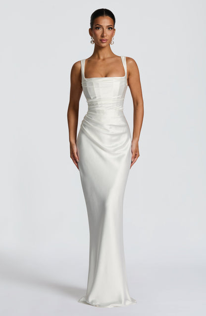 Women's Maxi White Wedding Guest Dress | Square Neckline