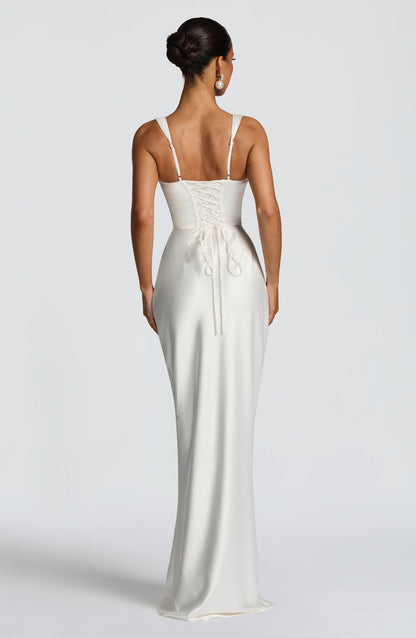 Women's Maxi White Wedding Guest Dress | Square Neckline