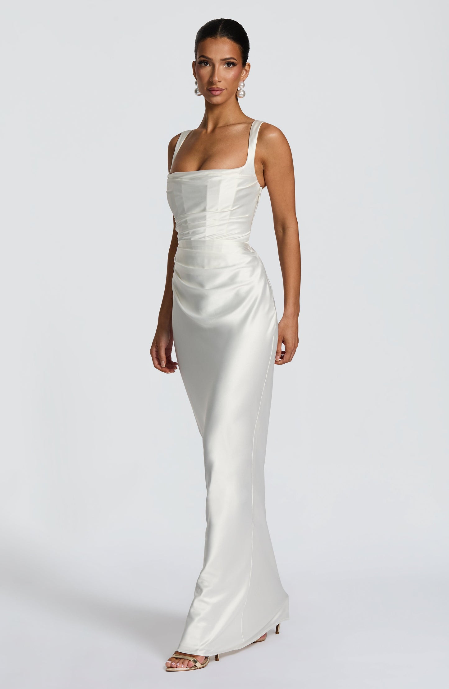 Women's Maxi White Wedding Guest Dress | Square Neckline