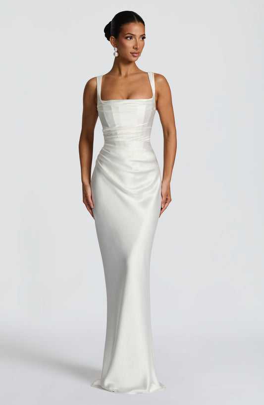 Women's Maxi White Wedding Guest Dress | Square Neckline