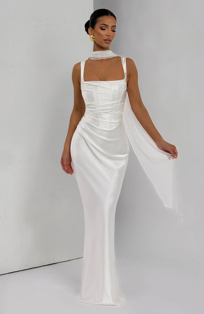 Women's Maxi White Wedding Guest Dress | Square Neckline