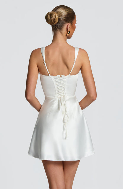 Women's White Square Neck Occasion Dress | Mini