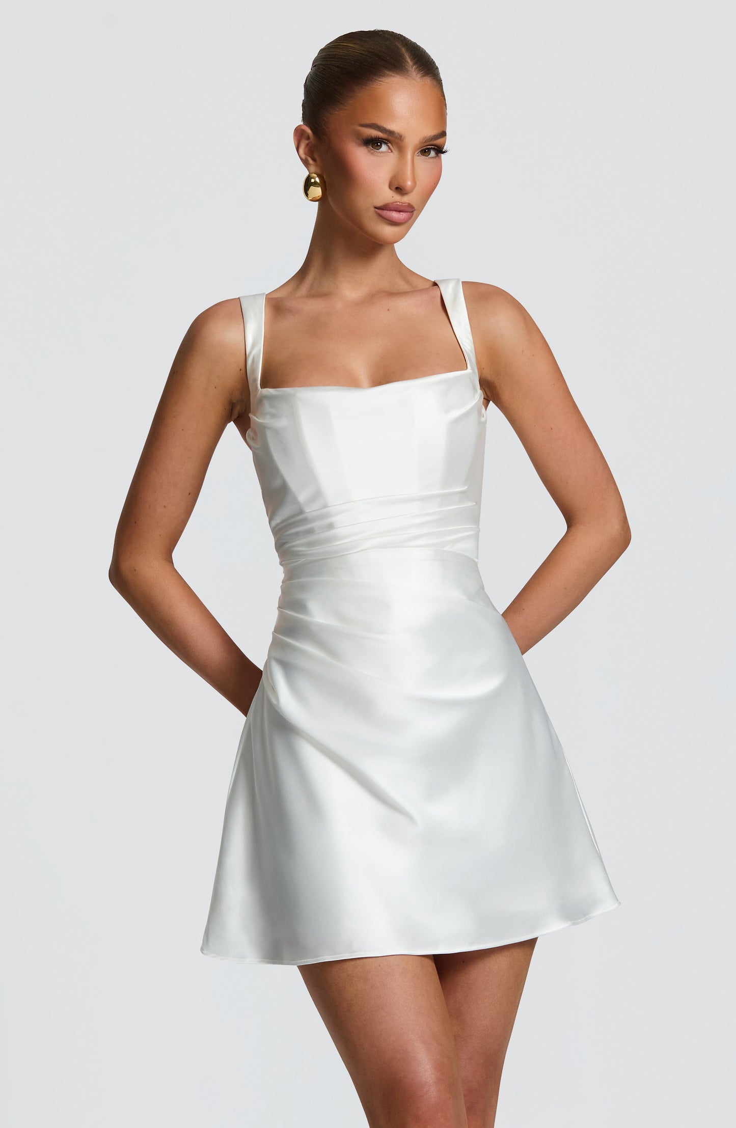 Women's White Square Neck Occasion Dress | Mini