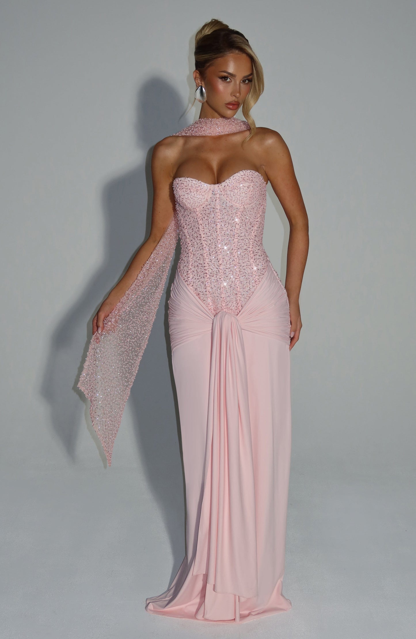 Women's Blush Pink Corset Prom Dress | Maxi