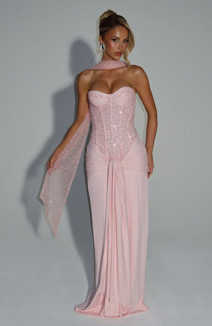 Women's Blush Pink Corset Prom Dress | Maxi