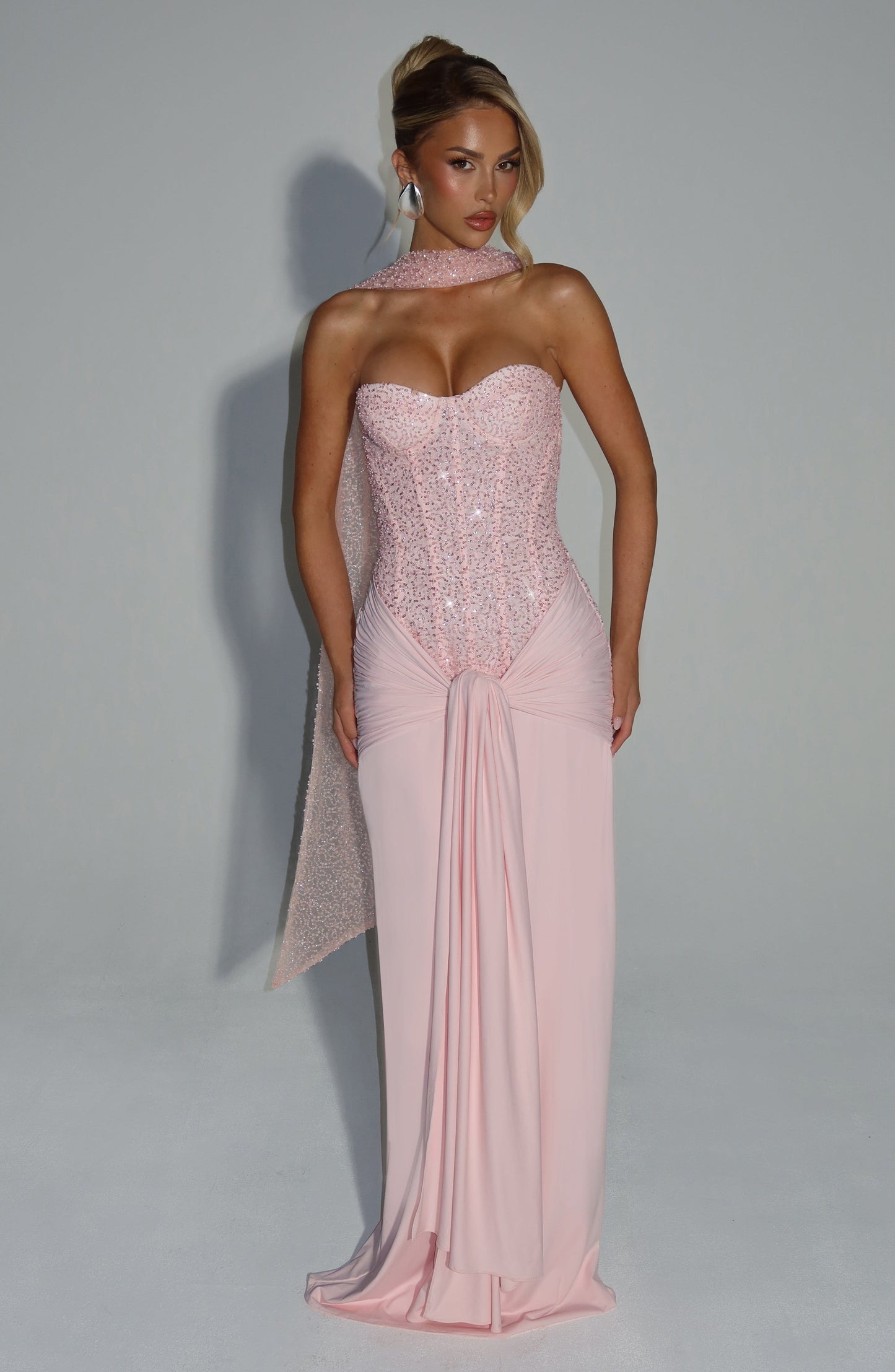Women's Blush Pink Corset Prom Dress | Maxi