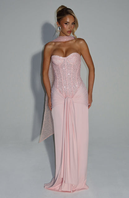 Women's Blush Pink Corset Prom Dress | Maxi