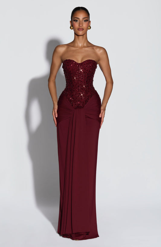 Women's Strapless Maxi Occasion Dress | Burgundy