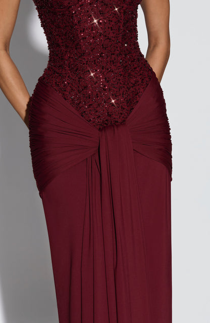 Women's Strapless Maxi Occasion Dress | Burgundy