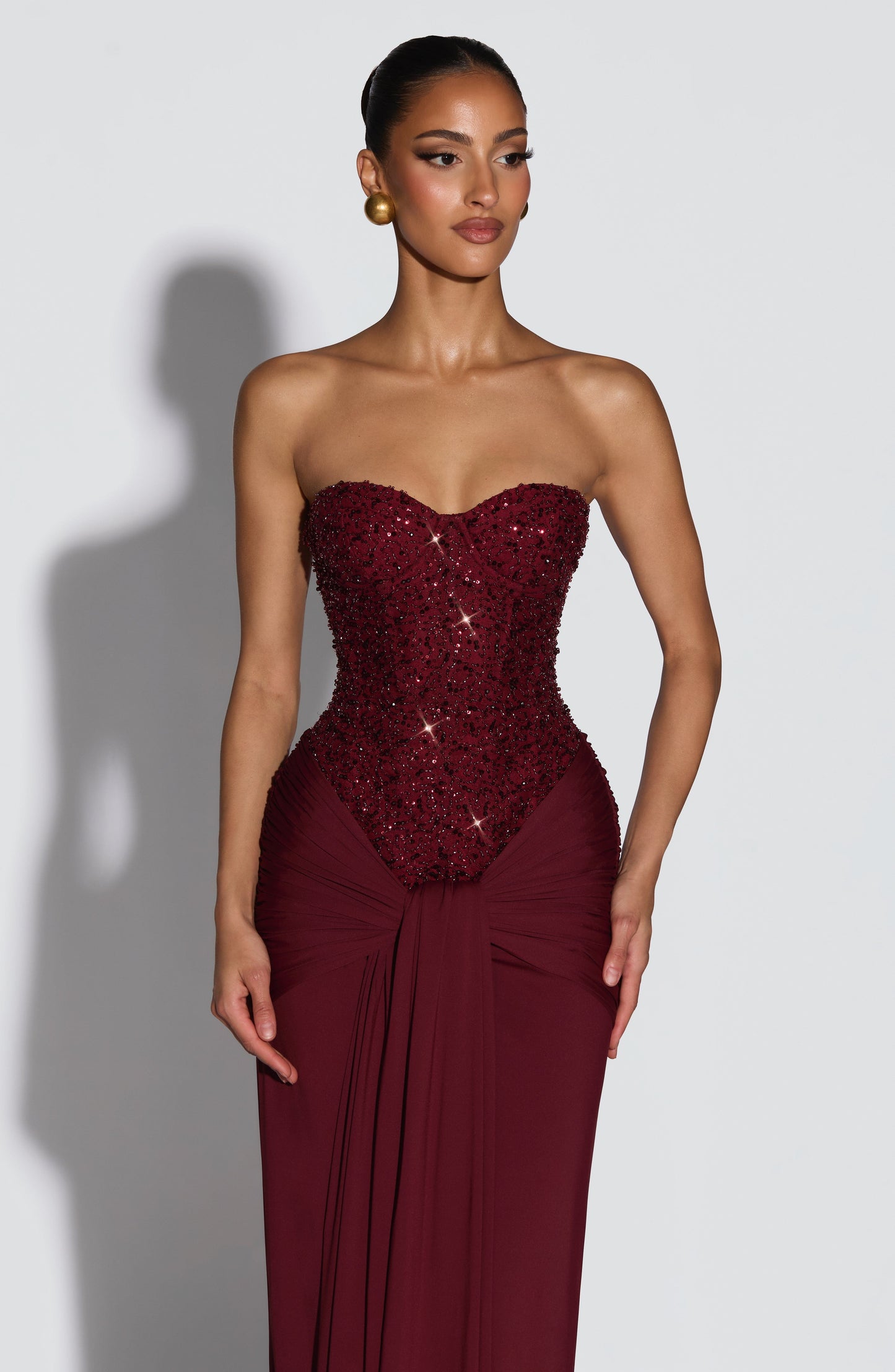 Women's Strapless Maxi Occasion Dress | Burgundy