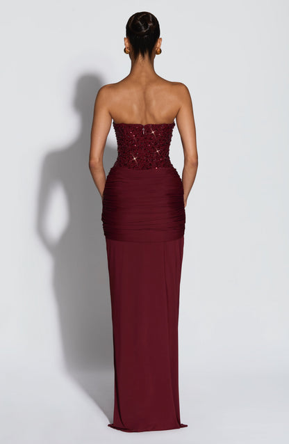 Women's Strapless Maxi Occasion Dress | Burgundy