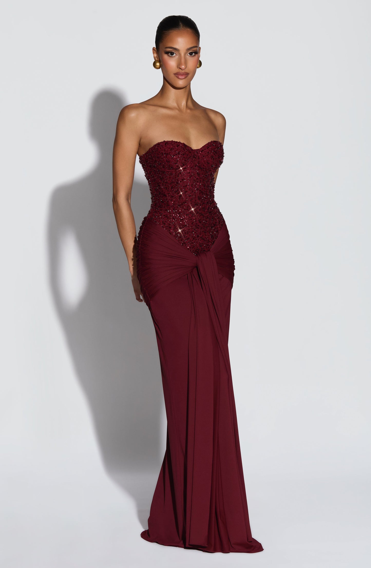 Women's Strapless Maxi Occasion Dress | Burgundy