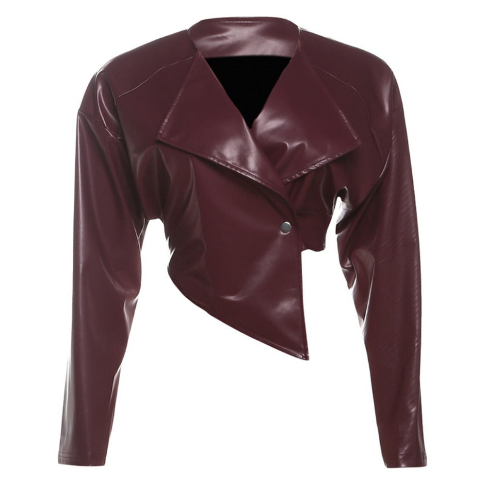 Veste courte en similicuir bordeaux pour femme - Romina 