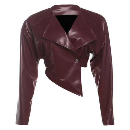 Veste courte en similicuir bordeaux pour femme - Romina 