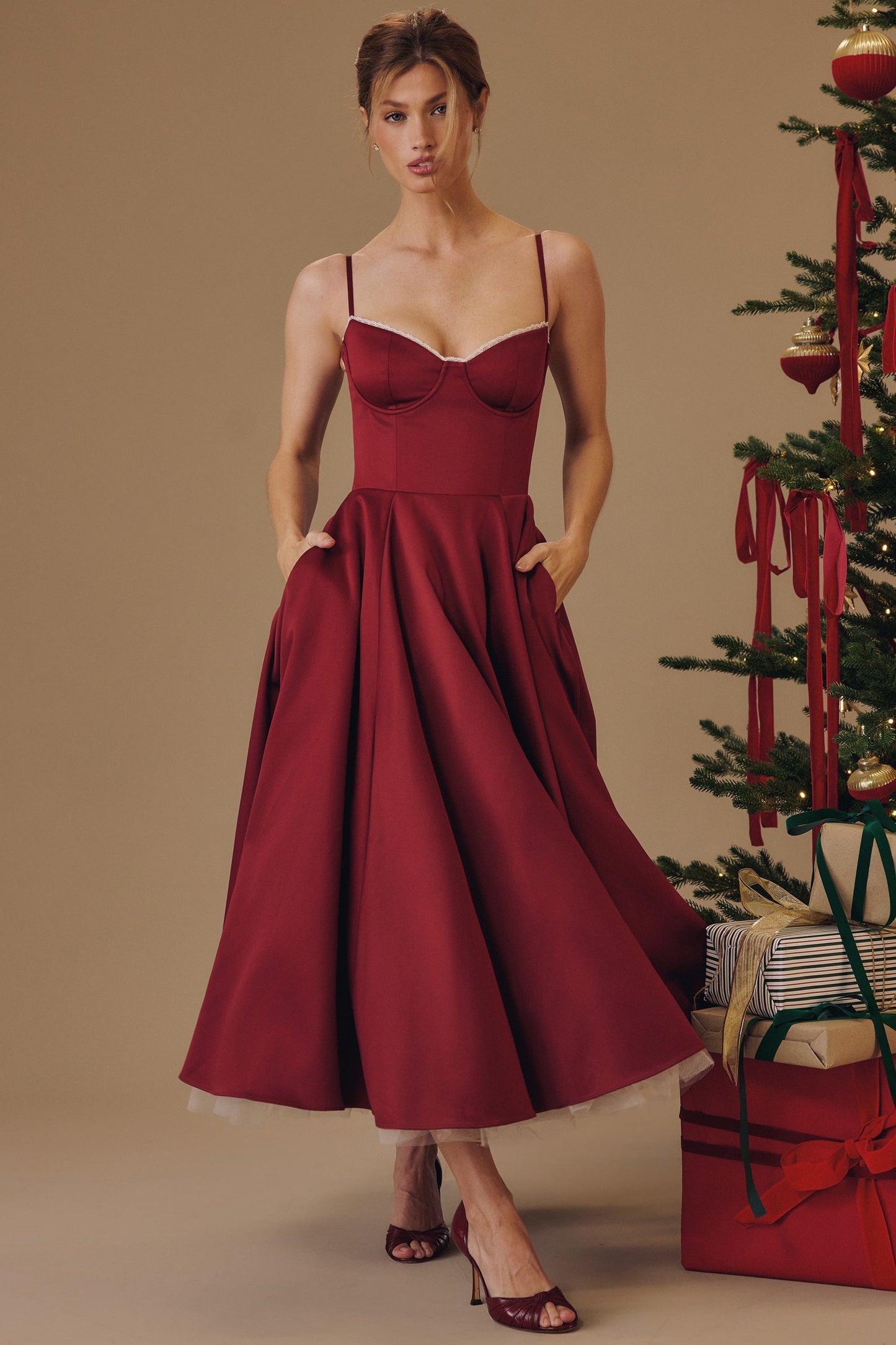 Women's Heart-Shaped Neckline Evening Dress | Midi