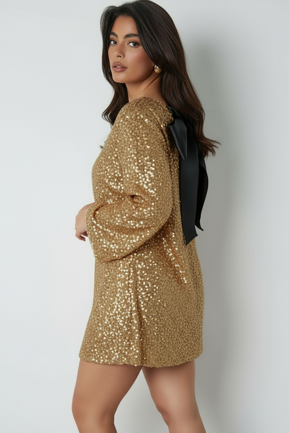 Women's Long Sleeve Wedding Guest Dress with Bow Details | Mini