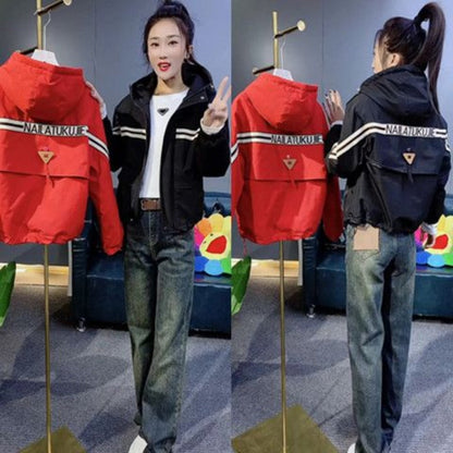 Hooded Windbreaker Jacket with Stripes for Women - Simonetta