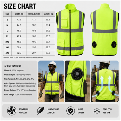 Rechargeable Fan Cooling Vest for Outdoor Work, Construction, and Travel