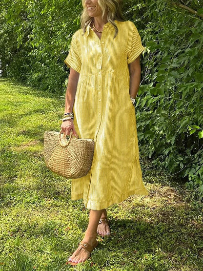 Women’s Striped Summer Midi Shirt Dress | with Pockets