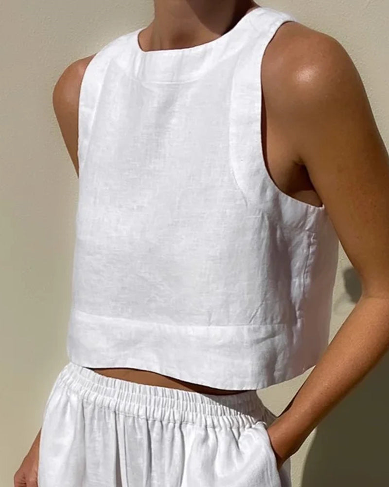 Women's Two-Piece Casual Matching Set | Cropped Top and Wide-Leg Trousers