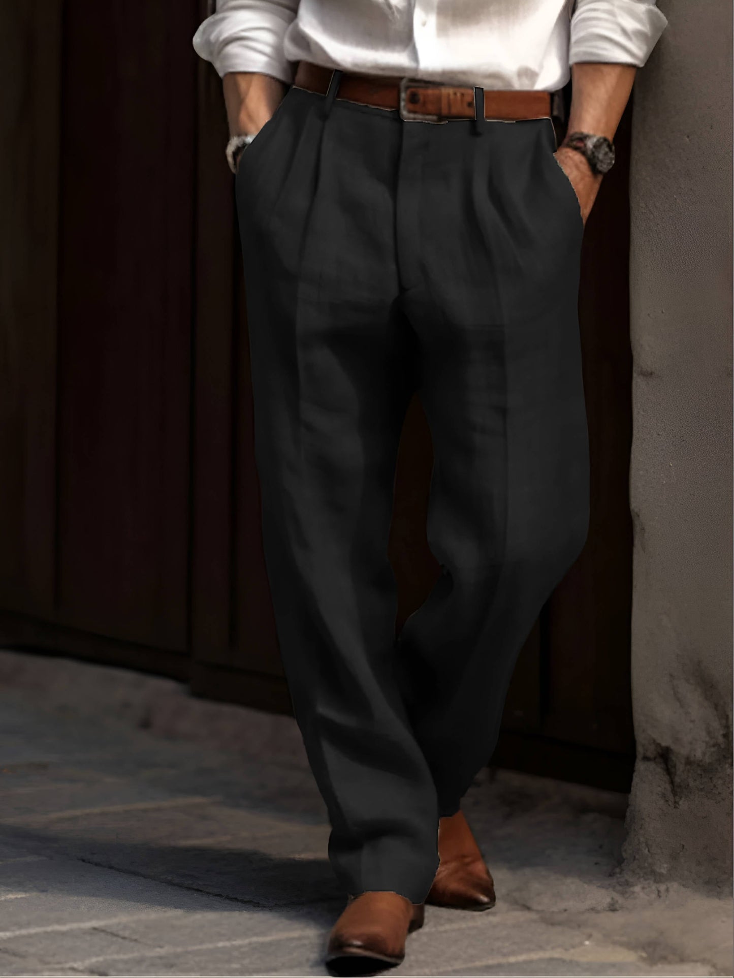 Men's High-Waisted Pleated Trousers | Loose Fit