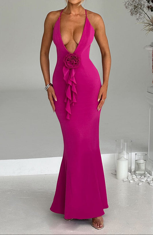 Robe longue Terina - Rose vif
