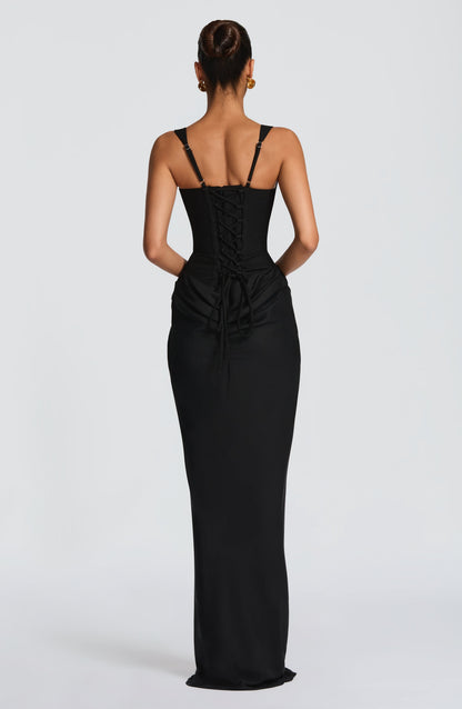 Women's Black Corset Maxi Dress | Square Neck