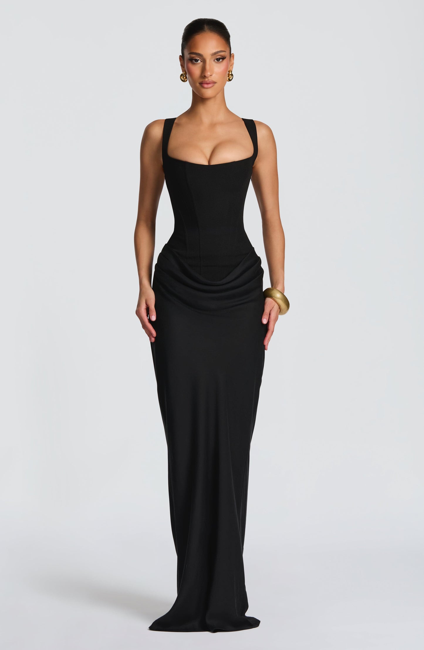 Women's Black Corset Maxi Dress | Square Neck