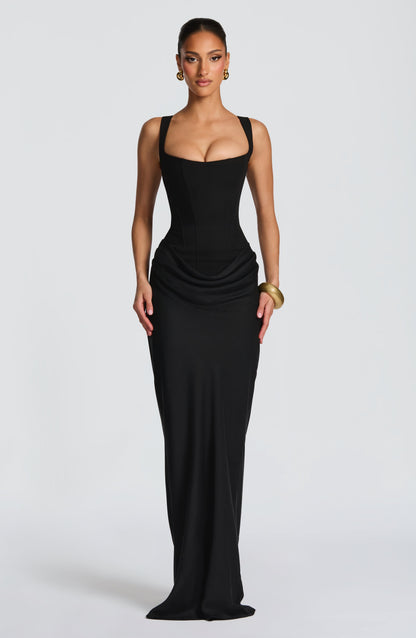 Women's Black Corset Maxi Dress | Square Neck