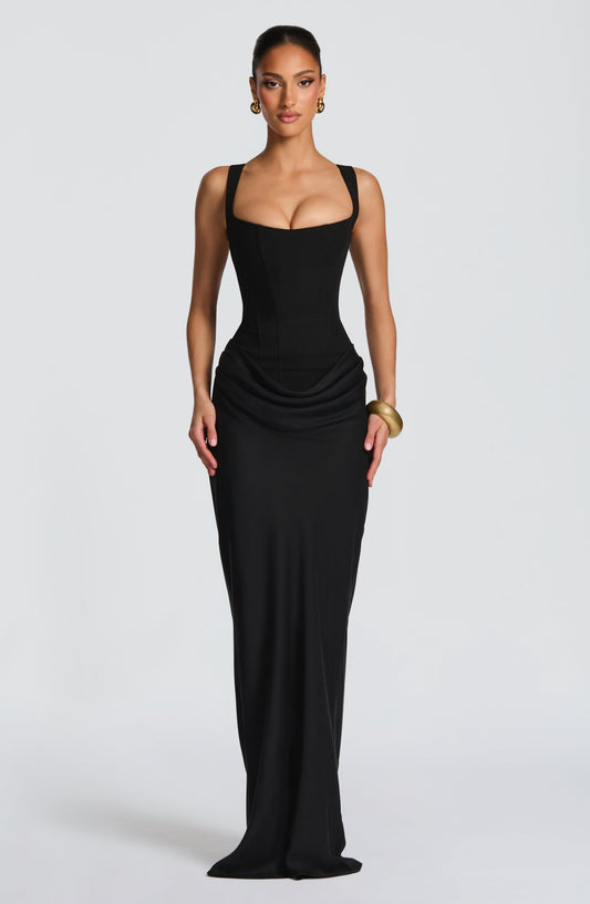 Women's Black Corset Maxi Dress | Square Neck