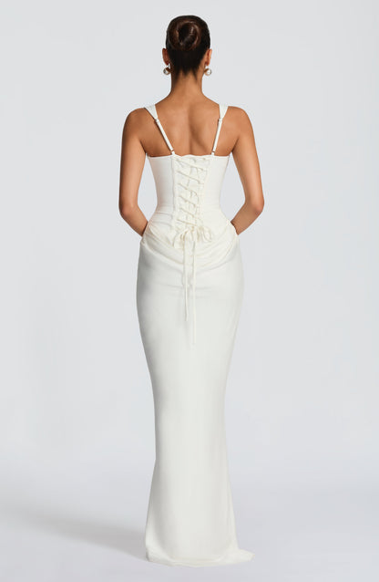 Women's White Corset Maxi Dress | with Square Neckline