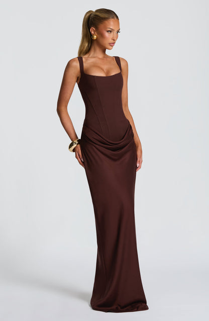 Women's Corset-Style Evening Maxi Dress | Square Neck