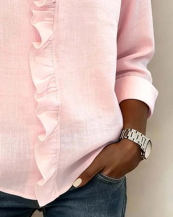 Women's Ruffle V-Neck Casual Summer Blouse | Long Sleeve
