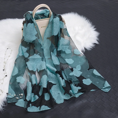 Cut Flower Hollow Motif Silk Scarf