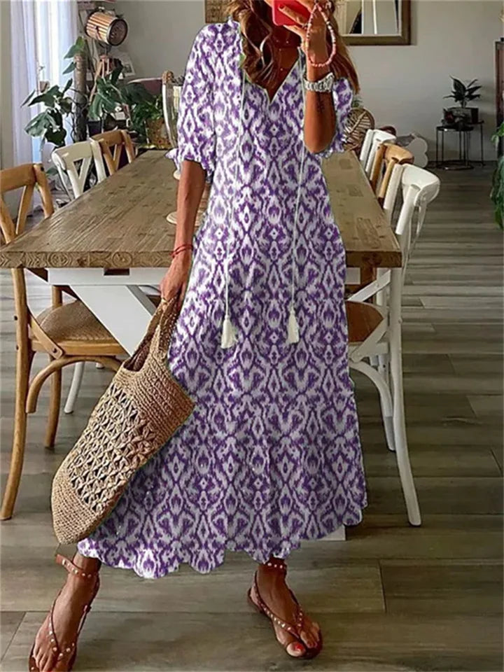 Women's Floral Boho Style Maxi Dress | V-Neck