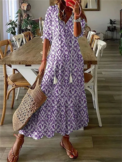 Women's Floral Boho Style Maxi Dress | V-Neck