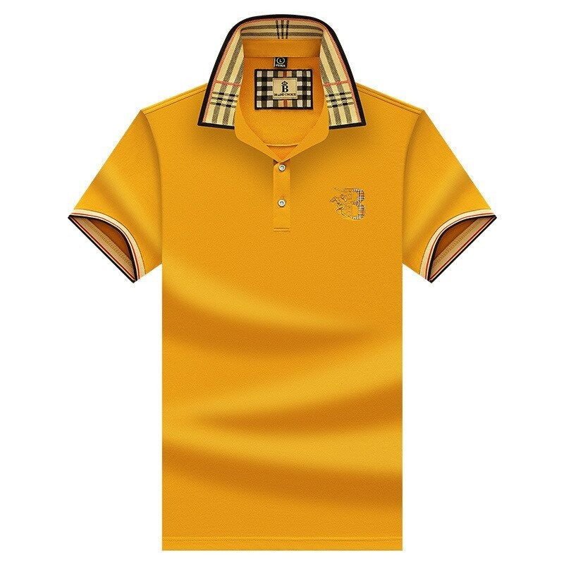 Men's Short Sleeve Business Casual Polo Shirt | with Checkered Pattern