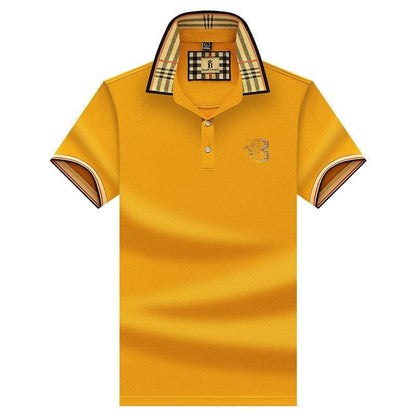 Men's Short Sleeve Business Casual Polo Shirt | with Checkered Pattern