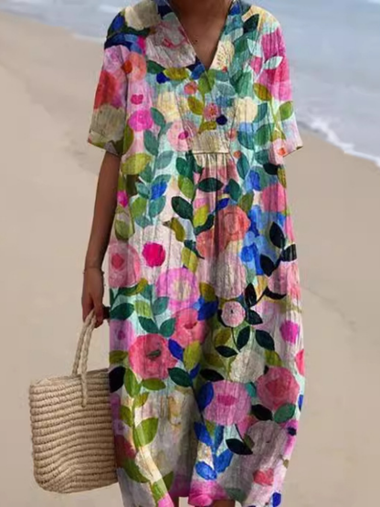 Women's Summer V-Neck Maxi Dress | Loose Fit