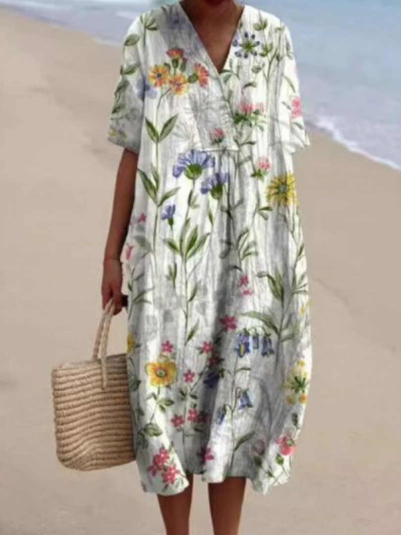 Women's Summer V-Neck Maxi Dress | Loose Fit