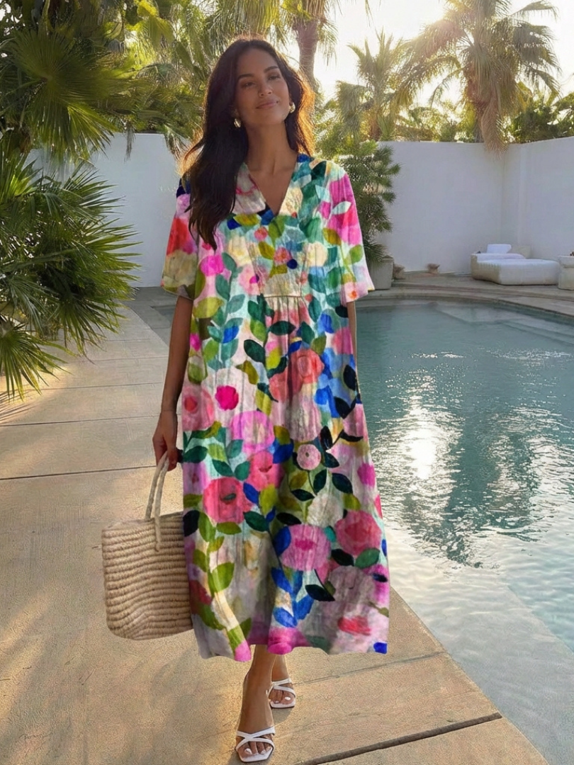 Women's Summer V-Neck Maxi Dress | Loose Fit